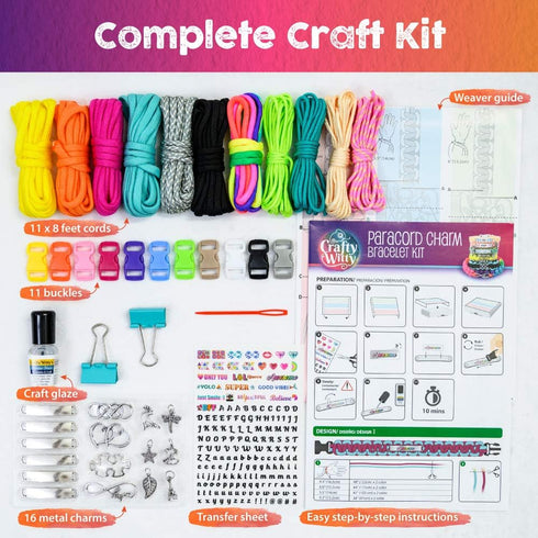 Paracord Bracelet Making Kit with Charms - Art & Craft Gift for Girls Age 8 9 10 11 12 & Teens 13 14 year old. Make Your Own Friendship & Fashion Jewelry for Birthday, Camp & Project Activity by Glittery Garden