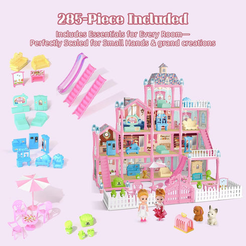 randhar 3 4 -13 7 Sets 3 4 5 6 7 8+ Doll House for Girls with Lights, Dolls, Floors Rooms, of Furniture