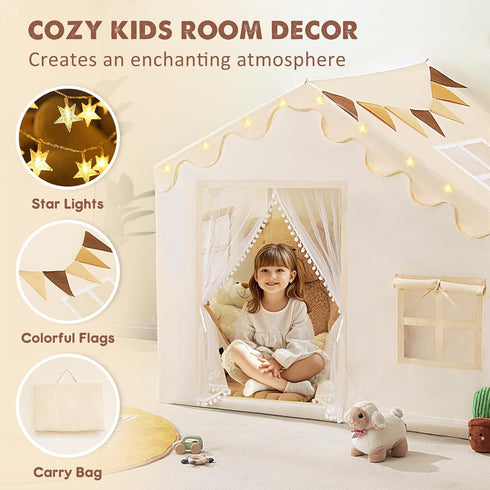 3-8, Kids Play Tent with Mat - Kids Tent Indoor with Star Lights and Flags, Toddler Tent for Kids Ages Toddler