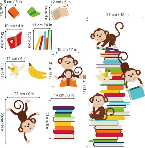 decalmile Monkey Wall Decals, Animals Reading Books Stickers for Baby Nursery Kids Bedroom Classroom Wall Decor