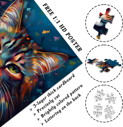 Cat Puzzles for Adults, 1000 Pieces Animal Kitten Portrait Painting, Challenging Art Puzzle