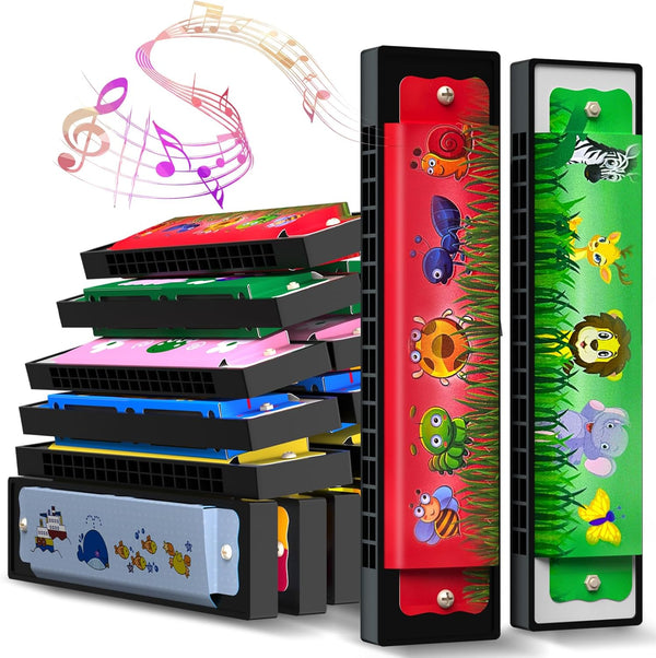 15Pcs Harmonica for Kids - 16 Holes Musical Instrument, Cartoon Double Row Harmonica Bulk Toy for Party Favors