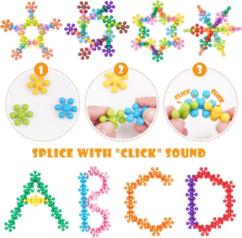 Snowflake Interlocking Building Block Educational Toy, 300PCS for Kids Ages 3+, Multi-Color STEM Toy with Carrying Case