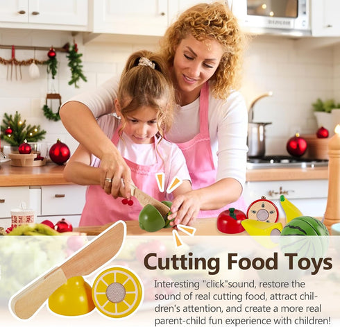 Sets 18 HERSITY Wooden Play Food for Kids Kitchen Cutting Fruits Toys Pretend Play for Toddlers Gift for Boys Girls