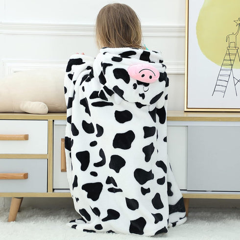 MICHLEY Baby Hooded Swaddling Blanket, Animal Face Toddler Throw Blanket for Boys Girls 0-3 Years (Cow)