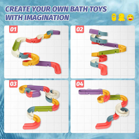 Bath Toys Water Ball Track for Kids - 37 Pcs DIY Take Apart Set for Wall Bathtub Slide Gift for Children
