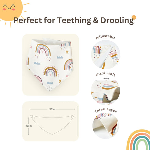 wefigs 3-Layer 8/10-Pack 24-Months Baby Drool Bibs, Waterproof and Soft Cotton Bibs for Drooling and Teething
