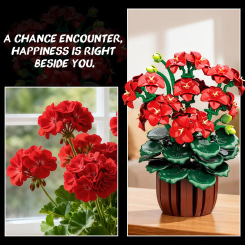 Set 548PCS 12+ CUBIMANA Flowers Geranium Botanicals Building - Artificial Bonsai Plants for Home Office Decor Display