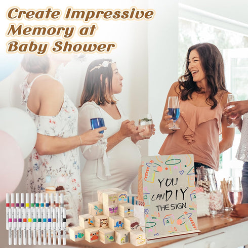 Aisharery 117 52 24 1 40 Pcs Baby Shower Blocks to Decorate Game Kit Includes Wooden Blocks Markers Game Sign Templates