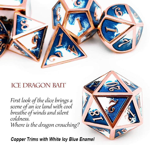 Haxtec Metal DND Dice Set, Copper Blue White D&D Dice with Leather Bag for Dungeons and Dragons RPG