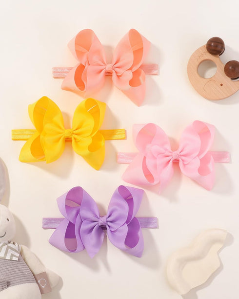 jollybows 20pcs Baby Girls Grosgrain Ribbon Hair Bows Headbands, 6" Elastic Hair Accessories (Multicoloured)