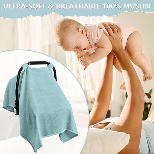 100% Baby Car Seat Cover, Muslin Carseat Cover, Universal Carseat Covers Baby, Infant Car Seat Cover for Sun, Bug
