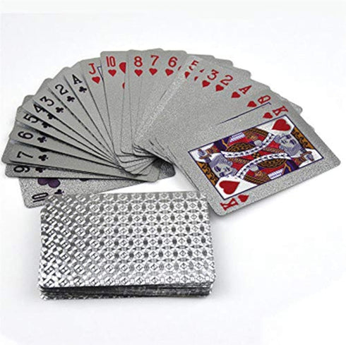 EAY Playing Cards Waterproof Plastic Poker Cards Luxury Sliver Foil Diamond Color Standard Size 52+2 Poker (Sliver)