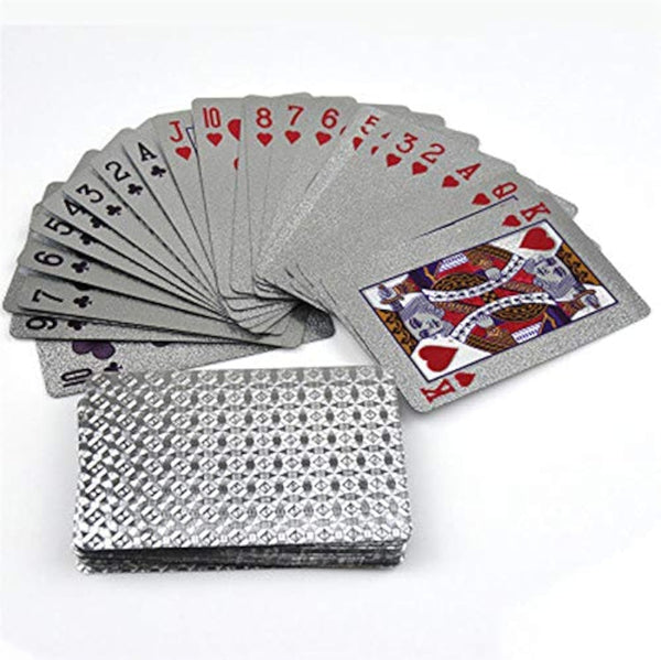 EAY Playing Cards Waterproof Plastic Poker Cards Luxury Sliver Foil Diamond Color Standard Size 52+2 Poker (Sliver)