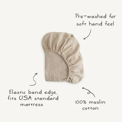 192 Count 28"x 52" mushie Extra Soft Muslin Fitted Crib Sheet | Thread | (Baby Blue)