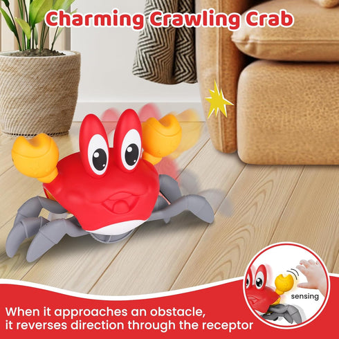 FunMission Tummy 3-6 3 7 8 9 Crawling Crab Baby Toy, Infant Time Toys for Year olds with Music and LED Light, Sensory