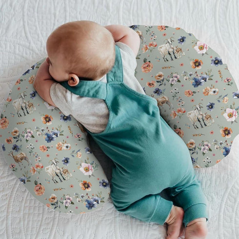 Goat Boho Floral Baby Nursing Pillow Covers for Boy Girl Farmyard Goats Retro Flowers Nursery Slipcovers