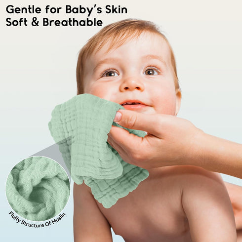 12''X12'', 6 Pack, 100% Unnivoll Muslin Burp Cloths Baby Baby Washcloths Cotton Baby Wash Cloths Absorbent and Soft