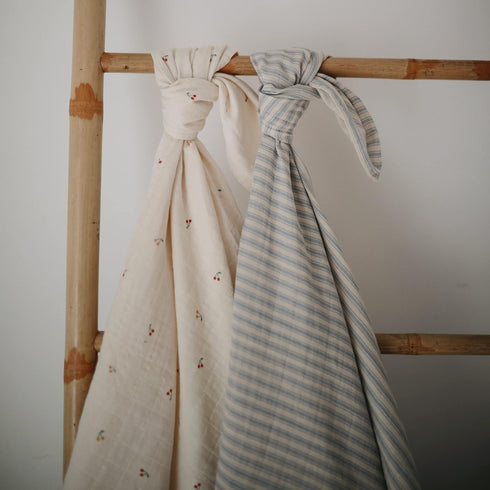 mushie Muslin Baby Swaddle Blanket - 100% Organic Cotton (Sage Stripe)