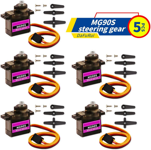 5pack MG90S Servo Motor, Mini 9G MG90S Micro Servo Metal Geared Motor for Arduino RC Controls