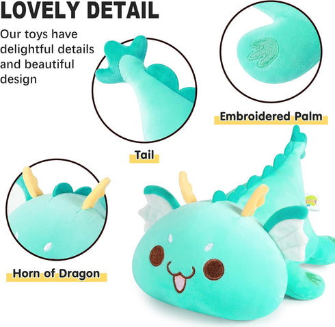 Onsoyours Chubby Dragon Stuffed Animal, Adorable Plushies Soft Huggable Plush Pillow for Kids (Cyan Dragon, 10")