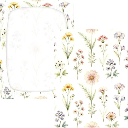 CZXW 52" 28" Botanical Floral Pattern Crib Sheets Fitted x Natural Cotton Soft & Breathable for Baby Crib Mattress