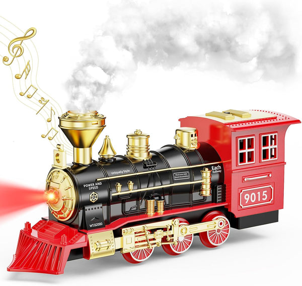 Hot Bee Train Toys Train Steam Locomotive Engine Toy, Smoke, Lights &