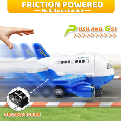 3 4 5 6 Beestech Airplane Toys with Runway and Car, Friction Powered Launcher Plane Toys for Boys Girls Kids Toddlers