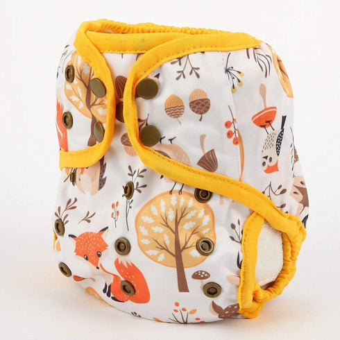 Gusset One Size Cloth Diaper Cover Snap With Double (Fox Forest)