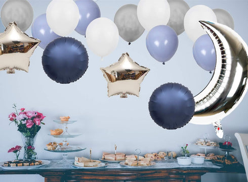 InBy 20pcs Silver Moon Balloon Party Decoration Kit, 36" Moon, 18" Star Foil Mylar, 12" Latex Balloons for Baby Shower