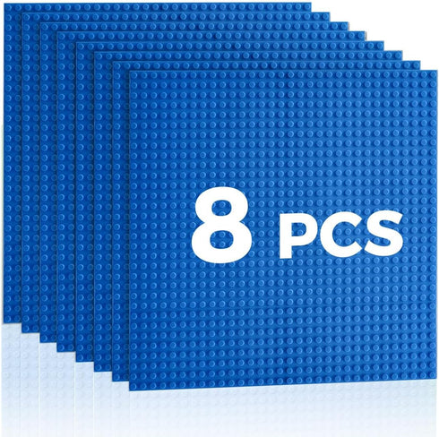 Classic Baseplates Building Plates 8 Pack, 10" x 10" Blue Building Boards, 100% Compatible with All Major Brands