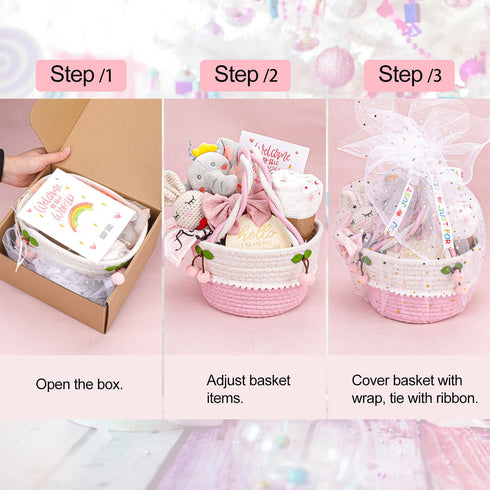 Baby Girl Gifts Basket,Baby Shower Gifts for Girls,New Born Baby Girls Gift,Baby Girl Gift Basket,Gender Reveal