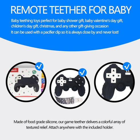 Cool Game Control Remote Teething Toy for Babies 0-6 & 6-12 Months, Silicone Chew Toys for Gamer Parents (Black)