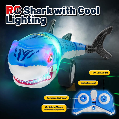 Kids,2.4Ghz Shark Remote Control Car for Electric RC Shark Toys with Glowing Light and Flexible Tail,Rechargeable Robot