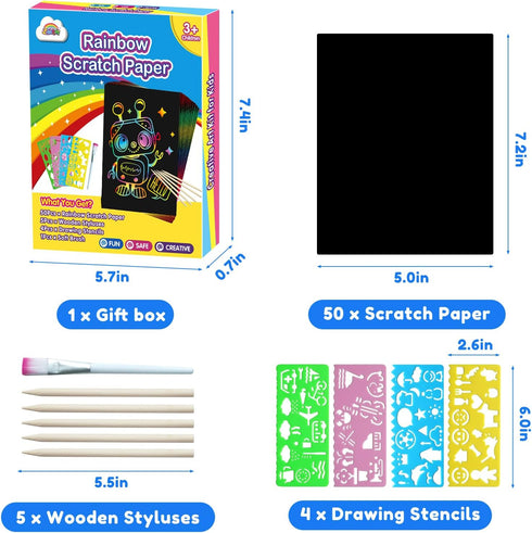 ZMLM Scratch Art for Kids, 60 Rainbow Scratch Paper Art Supplies Kits for Birthday Gift and Crafts