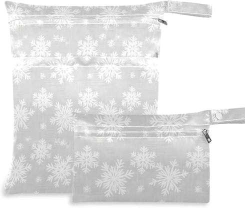 Burbuja Snowflakes Wet Dry Bags for Baby Cloth Diaper 2 Pack, Waterproof Reusable
