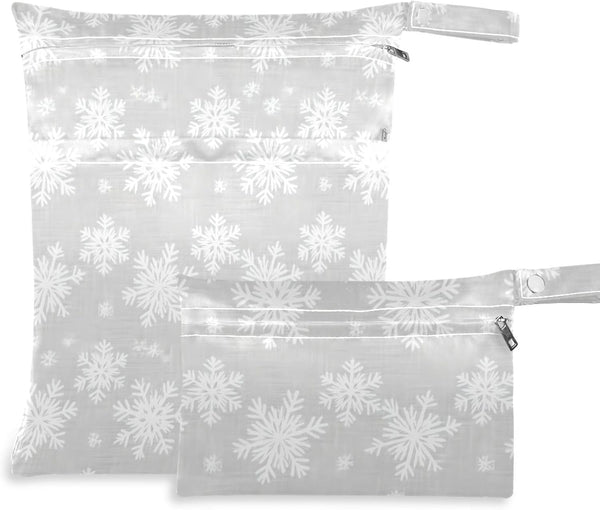 Burbuja Snowflakes Wet Dry Bags for Baby Cloth Diaper 2 Pack, Waterproof Reusable