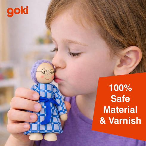 Set 6 3+ Goki Dollhouse Family - Poseable Mini Dolls for Dollhouse Accessories - Ages Wooden Figurines for Imaginative