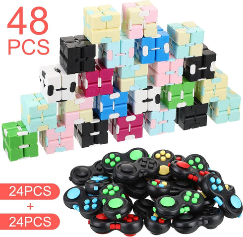 24 Junkin Pcs Bulk Fidget Pad Controller and Cube Toys Party Favors Mini Blocks Game Controller for Anxiety Stress