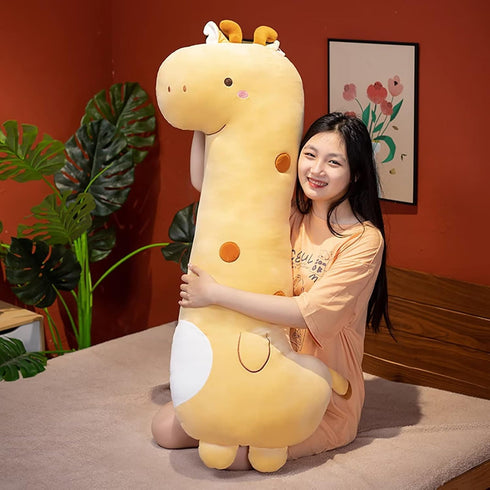 PEACH CAT Cute Long Giraffe Plush Pillow - Kawaii Stuffed Animal for Girls and Boys (Yellow, 35.4")