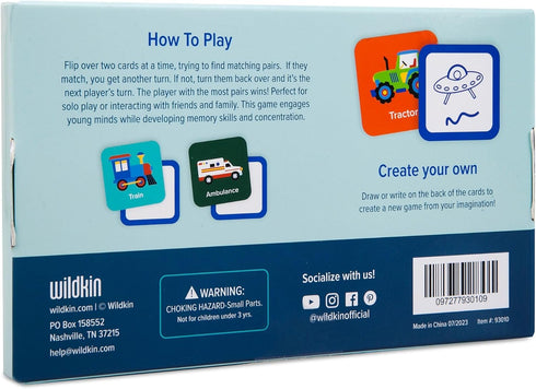Wildkin Memory Matching Game Cards for Boys & Girls, 18 Pairs Educational Learning Cards for Toddlers Preschool