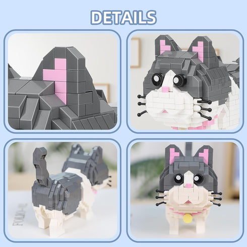 Cute Animal Micro Mini Building Blocks Kit - Blue Cat Mini Bricks for Adults, Boys and Girls, 673 PCS Party Favors