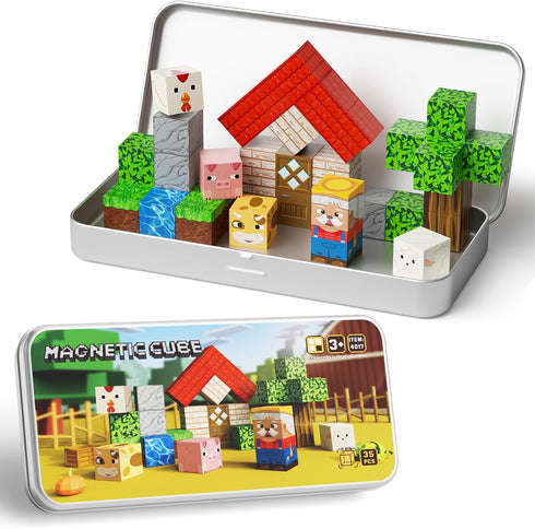 35 3-8 Mini Magnetic Blocks Farm Animals - PCS Travel Magnet Building Blocks for Toddlers - STEM Educational Magnet