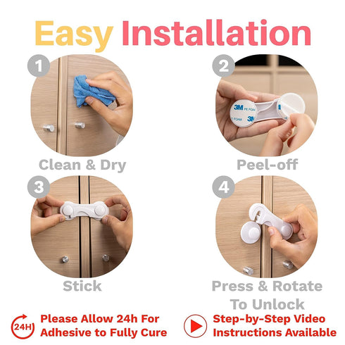 Inaya 6-Pack Child Proof Locks for Cabinet Doors, No Drilling Baby Proofing Cabinet Lock for Safety