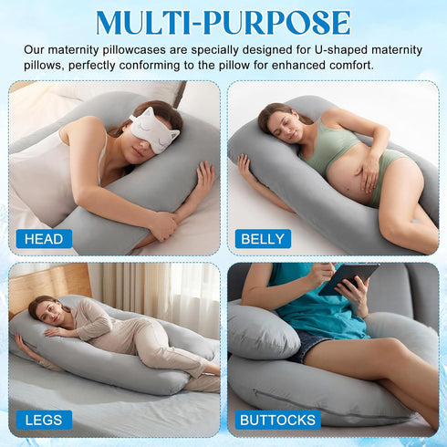 Hahafelt 57 Inch Cooling Pregnancy Pillow Cover (Only Pillowcase) Large U Shaped Full Body Pillowcase Maternity