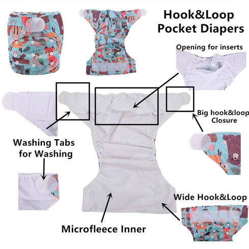 Sigzagor Baby Pocket Cloth Diaper Nappy Hook and Loop for Girls (Peach Blossom)
