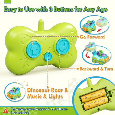 Lehoo Castle Dinosaur Remote Control Car for Toddlers, Rechargeable RC Cars with Lights & Music, Ages 2-4, 2-3 Year Old