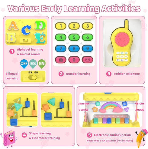 1 12-in-1 6-12-18 1st Montessori Toys for Year Old Girl Gifts, Bilingual Learning & Education Baby Toy Months, Musical