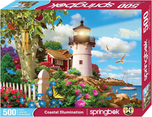 Springbok's Coastal Illumination 500 Piece Jigsaw Puzzle for Adults, Features an Idyllic Coastal Retreat Made in USA