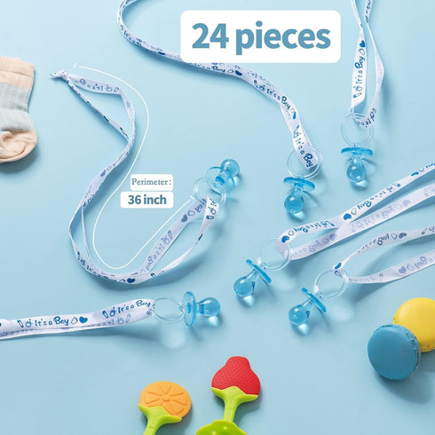 24 30 Baby Shower Pacifiers Necklace for Boy, Mini Acrylic Pacifiers Charm Party Favors Decorations (Blue)